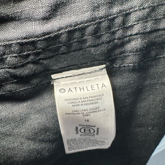 Athleta 100% Linen Cabo Linen Jogger Pants Women's Black Athleisure 16 EUC - Picture 5 of 6